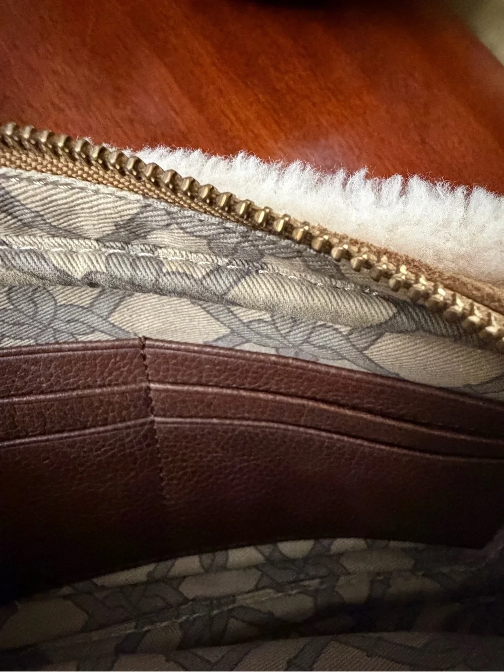 UGG Chestnut Suede Crossbody with Cream Shearling Trim